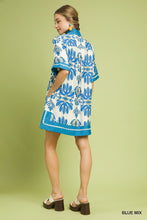 Load image into Gallery viewer, Umgee Mix Border Print Dress with Contrast Trim in Blue Mix