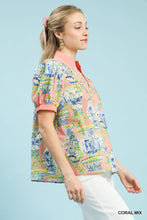 Load image into Gallery viewer, Umgee Chinoiserie Toile Print Top in Coral Mix