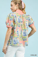 Load image into Gallery viewer, Umgee Chinoiserie Toile Print Top in Coral Mix