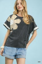 Load image into Gallery viewer, Umgee French Terry Flower Patched Top in Ash