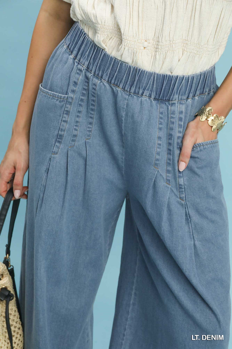Umgee Stone Washed Wide Leg Pants in Light Denim – June Adel