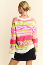 Load image into Gallery viewer, Davi & Dani Textured Mixed Pattern Sweater in Neon Pink Multi