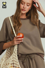Load image into Gallery viewer, Umgee CLOUDKNIT 3/4 Raglan Sleeve Colorblock Crewneck Top in Coco Brown