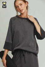 Load image into Gallery viewer, Umgee CLOUDKNIT 3/4 Raglan Sleeve Colorblock Crewneck Top in Charcoal