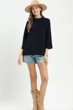 Load image into Gallery viewer, Umgee Mock Neck Fine Knit Sweater Top in Navy