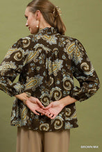 Load image into Gallery viewer, Umgee Paisley Print V-Neck Puff Sleeve Blouse in Brown Mix