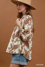 Load image into Gallery viewer, Umgee Paisley Print V-Neck Puff Sleeve Blouse in Cream Mix