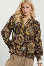 Load image into Gallery viewer, Umgee Floral Print Long Sleeve Blouse in Brown