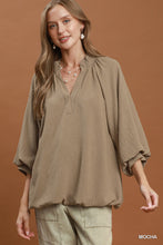 Load image into Gallery viewer, Umgee Balloon Sleeve Split Neck Blouse in Mocha