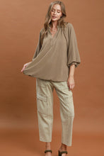 Load image into Gallery viewer, Umgee Balloon Sleeve Split Neck Blouse in Mocha