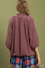 Load image into Gallery viewer, Umgee Balloon Sleeve Split Neck Blouse in Plum