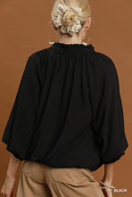 Load image into Gallery viewer, Umgee Balloon Sleeve Split Neck Blouse in Black