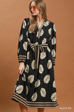 Load image into Gallery viewer, Umgee Mix Leaf Print Belted Midi Dress in Black Mix
