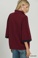 Load image into Gallery viewer, Umgee Quarter-Zip Scalloped Sleeve Knit Top in Burgundy