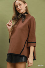 Load image into Gallery viewer, Umgee Mock Neck Contrast Trim Short Sleeve Knit Sweater Top in Brown