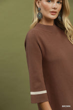 Load image into Gallery viewer, Umgee Mock Neck Contrast Trim Sweater Dress in Brown