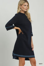 Load image into Gallery viewer, Umgee Mock Neck Contrast Trim Sweater Dress in Navy