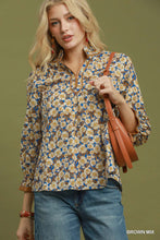 Load image into Gallery viewer, Umgee Mix Floral Print Mandarin Collar Blouse in Brown Mix