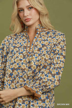 Load image into Gallery viewer, Umgee Mix Floral Print Mandarin Collar Blouse in Brown Mix