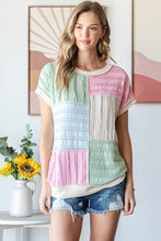 Load image into Gallery viewer, 7th Ray Textured Color Block Top in Sage/Pink
