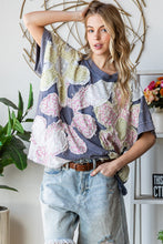Load image into Gallery viewer, Oli & Hali OVERSIZED Mineral Washed Floral Patched Top in Navy