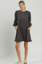 Load image into Gallery viewer, Umgee French Terry Puff Sleeve A-Line Mini Dress in Charcoal
