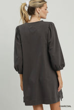 Load image into Gallery viewer, Umgee French Terry Puff Sleeve A-Line Mini Dress in Charcoal