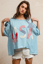 Load image into Gallery viewer, BiBi Oversized Knit Top with Mix n Match USA Patchwork in Light Denim