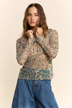 Load image into Gallery viewer, Davi & Dani Sheer Leopard Mesh Top in Green Leopard