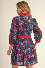Load image into Gallery viewer, Jodifl Ruffle Detail Boho Floral Dress in Navy/Red