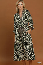 Load image into Gallery viewer, Umgee Mixed Animal Print Tie Waist Maxi Dress in Olive