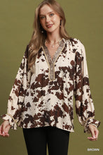 Load image into Gallery viewer, Umgee Cowhide Print Contrast Trim Blouse in Brown
