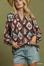Load image into Gallery viewer, Umgee Abstract Medallion Print V-Neck Long Sleeve Blouse in Brown