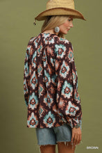 Load image into Gallery viewer, Umgee Abstract Medallion Print V-Neck Long Sleeve Blouse in Brown