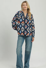 Load image into Gallery viewer, Umgee Abstract Medallion Print V-Neck Long Sleeve Blouse in Midnight