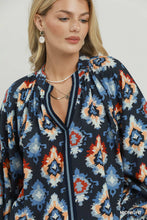 Load image into Gallery viewer, Umgee Abstract Medallion Print V-Neck Long Sleeve Blouse in Midnight