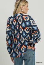 Load image into Gallery viewer, Umgee Abstract Medallion Print V-Neck Long Sleeve Blouse in Midnight