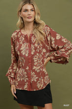 Load image into Gallery viewer, Umgee Floral Print Ruffle Sleeve Button-Down Blouse in Rust