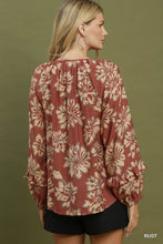 Load image into Gallery viewer, Umgee Floral Print Ruffle Sleeve Button-Down Blouse in Rust