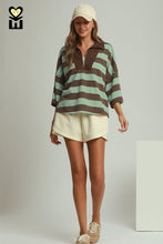 Load image into Gallery viewer, Umgee Stripe Drop Shoulder Corduroy Collared Pullover in Brown/Sage