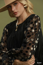 Load image into Gallery viewer, Umgee Velvet Polka Dot Sheer Sleeve Dress in Black
