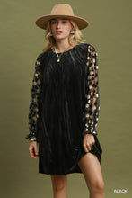 Load image into Gallery viewer, Umgee Velvet Polka Dot Sheer Sleeve Dress in Black