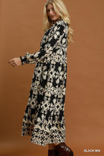 Load image into Gallery viewer, Umgee Mix Border Print Ruffle Maxi Dress in Black Mix