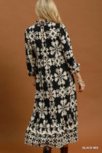 Load image into Gallery viewer, Umgee Mix Border Print Ruffle Maxi Dress in Black Mix