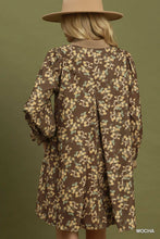 Load image into Gallery viewer, Umgee Corduroy Floral Print Collared Shift Dress in Mocha