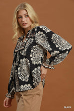 Load image into Gallery viewer, Umgee Boho Paisley Floral Contrast Yoke Blouse in Black