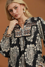 Load image into Gallery viewer, Umgee Boho Paisley Floral Contrast Yoke Blouse in Black