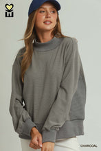 Load image into Gallery viewer, Umgee Relaxed Mock Neck Rib Pullover in Charcoal