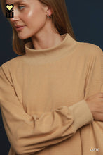 Load image into Gallery viewer, Umgee Relaxed Mock Neck Rib Pullover in Latte