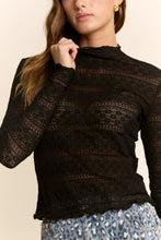 Load image into Gallery viewer, Davi & Dani Striped Lace Mesh Top in Black